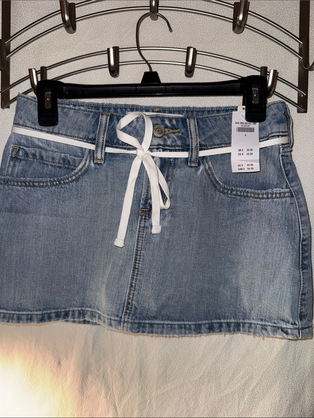 Hollister Light Blue Denim Mini Skirt with White Drawstring